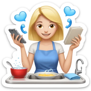 woman perfectionist with multiple arms texting a message wahsing dishes and reading a book 
more dinamic emoji  sticker