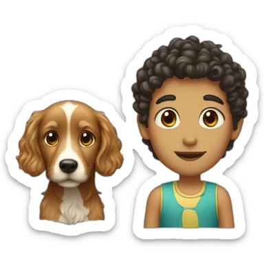 short hair boy with long hair girl with curly dog sticker