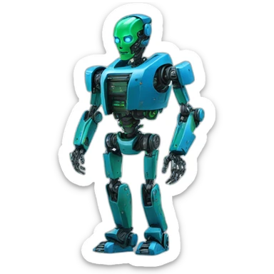 ai robot full body blue and green, terminator sticker