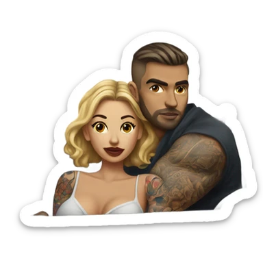 Hyper Realistic gorgeous woman and handsome tattooed man kissing in the front seat of a car sticker