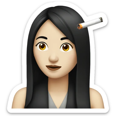 A long black haired chinese woman smoking a cigarette  sticker