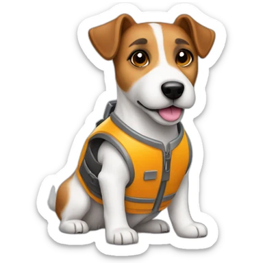a jack russell terrier dog who works as a switchman and wears a bulletproof vest sticker
