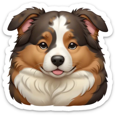Cinematic Chubby Sleeping Tri-Color Australian Shepherd Portrait Emoji, Chubby and serene, with a round, adorable build and a plush tri-color coat of black, white, and tan, eyes gently closed in peaceful slumber, Simplified yet irresistibly endearing features, highly detailed, glowing with a gentle, dreamy glow, high shine, relaxed and content, stylized with a touch of whimsy, bright and heartwarming, soft glowing outline, capturing the essence of a blissfully sleepy herder, so comically serene it feels like it could roll out of the screen and snore with adorable charm! sticker