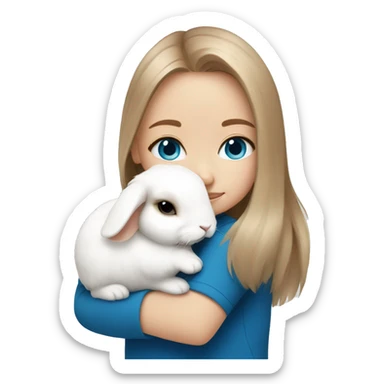 Girl hugging a white mini lop, light brown hair and blue eyes sticker