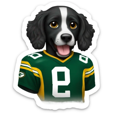 Black doodle wearing Green Bay packers jersey sticker