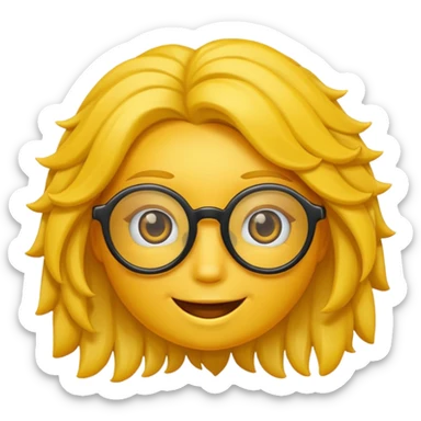Realiza un emoticon amarillo sonriente, con lentes oscuros y cabello rizado sticker