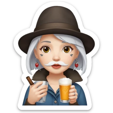  tatoo girl Drink holders with hat white hair white bearded  sticker