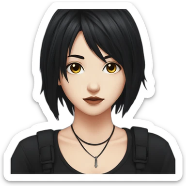 Anime+Cassandra+Goth-girl-dark-hair-black-tshirt+perfectly-centered sticker