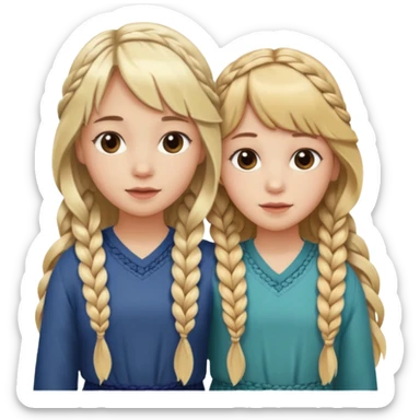 Sister with bangs and long wavy flowing blonde hair and her sister with long brown hair  braided to one side.  Close loving sisters💛 sticker