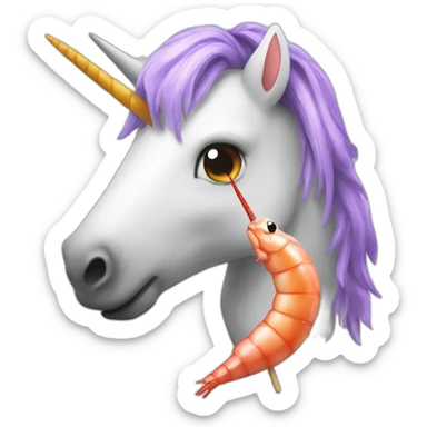 Unicorn with a shrimp skewer on its horn sticker