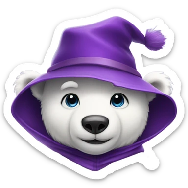 white cute wizard polar bear purple hat purple cape sticker