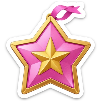 a glittery golden star-shaped medal with a soft cardboard texture, featuring a pink number 1 in the center with the text  sticker