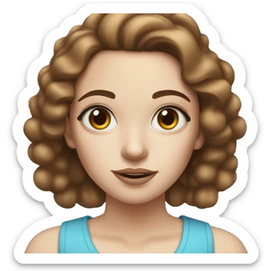 Girl applying her makeup on white skin while having Brown hair and blue eyes and freackles sticker