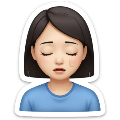 Crying asian girl with clean vibe, closing eyes sticker