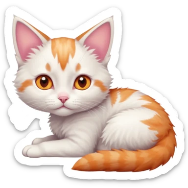 full body of very small + skinny ginger and white kitten with deep orange eyes and triangular shaped face lying down sticker