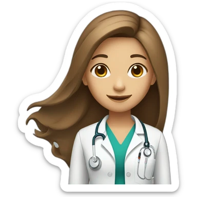 A brown long straight hair girl doctor with light brown skin with syringe smiles sticker