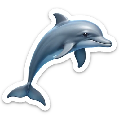 Cinematic Noble Bottlenose Dolphin Portrait Emoji, Poised and regal, with a sleek, streamlined body of shiny, glossy blue-gray skin, expressive, intelligent eyes, and a gracefully arched dorsal fin, Simplified yet sharp and sophisticated features, highly detailed, glowing with a radiant, sparkling aquatic glow, high shine, intelligent and majestic, stylized with an air of oceanic refinement, focused and elegant, soft glowing outline, capturing the essence of a watchful and confident dolphin that appears ready to leap out of the screen with effortless power! sticker