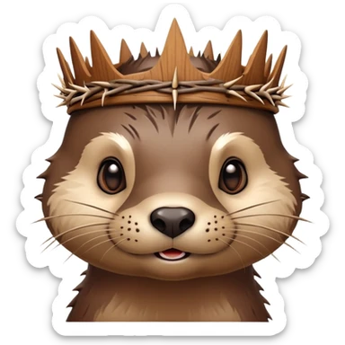 really cute confused otter face with wood christian spiky asymmetric Crown of thorns sticker