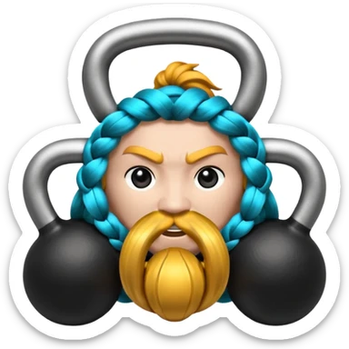 Kettlebell con la cara de una vikinga con dos trenzas rubias y cara dese una vikinga con dos trenzas rubias a colgando a cada lado de la cara y gesto de venganza sticker
