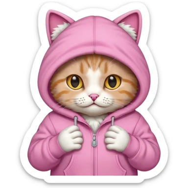 Cat wearing a pink palm puff hooodie sticker