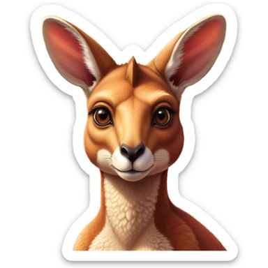 Cinematic Noble Adult Red Kangaroo Portrait Emoji, Poised and regal, with a robust, muscular build, tawny reddish fur, and a distinctive red kangaroo-shaped head featuring a slightly elongated snout, prominent ears, and keen, observant eyes, Simplified yet sharp and sophisticated features, highly detailed, glowing with a warm, sunlit glow, high shine, intelligent and commanding, stylized with an air of outback authority, focused and vigilant, soft glowing outline, capturing the essence of a watchful guardian that seems ready to bound out of the screen with effortless power! sticker