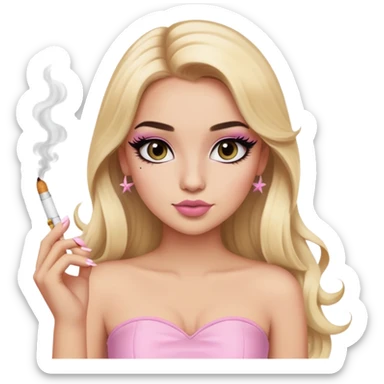 blonde long hair gorgeous girl with latina makeup holding a cigarette winged eyeliner big lashes light pink tube top sticker