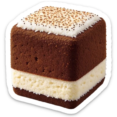 cinematic-realistic-lamingtons-dessert-emoji,-depicted-as-soft-sponge-squares-coated-in-chocolate-on all sides with coconut sprinkled on all side-rendered-with-mouth‚watering-detail-and-vibrant-lighting sticker