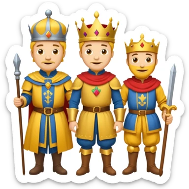 fait moi un Roi 1 Connétable un Chevalier un paysan et un Bouffon avec le style graphique cartoon et personnage jaune sticker