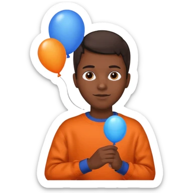 dark brown skin, orange sweater, hold blue balloon sticker