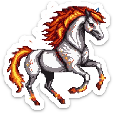Red fast fire horse made of embers, magma, visible lava, burning, with ash particles surrounding it. Horse galloping with a fiery mane and tail. sticker