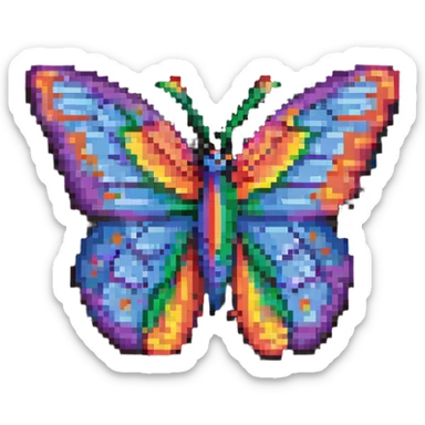 a butterfly in pixel art style, small and retro, rainbow pride colors sticker