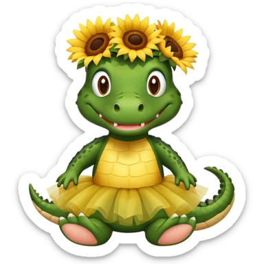 fat alligator with a tutu and sunflower petals around his head cute sticker