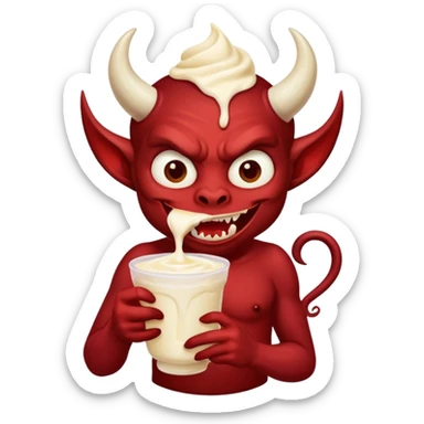 a demon eating a cup of vanilla yogurt sticker