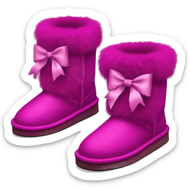 Realistic pair of magenta Ugg fur boots with silk ribbon bows. sticker