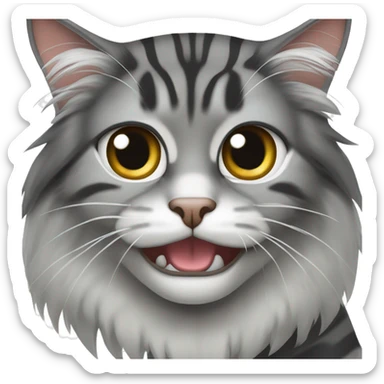domestic long haired black and grey tabby cat with angrily slanted eyes sticker