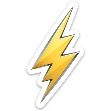 A lightning bolt emoji made of polished silver chrome, sharp yet rounded edges, glossy metallic surface, soft reflections, minimal futuristic design, iOS emoji style, centered, clean white background sticker