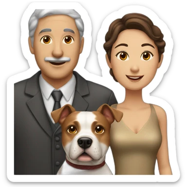 Jewish man and Chinese lady with brown Staffordshire terrier dog sticker