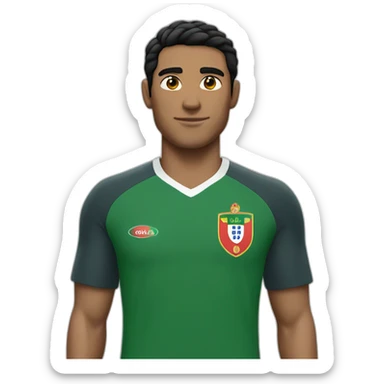 A man with black hair a Portugal team uniform sticker
