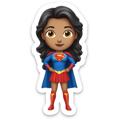 Brune girlwith a superwoman costume sticker