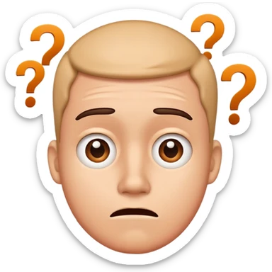 A confused character with question marks around its head sticker