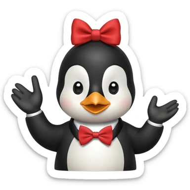 Un pinguino con una pajarita roja haciendo el gesto con la mano abierta de cumplir una promesa sticker
