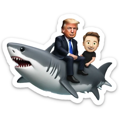 Donald Trump riding a shark and elon musk sticker