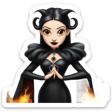 Lavish Victorian evening gown, young Morticia Addams Jedi wearing a mini tiara, riding on the back of a very large black shiny evil-looking fire-spewing horned dragon sticker