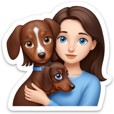 A brunette gurl with blue eyes and a puppy dashund thats brown sticker