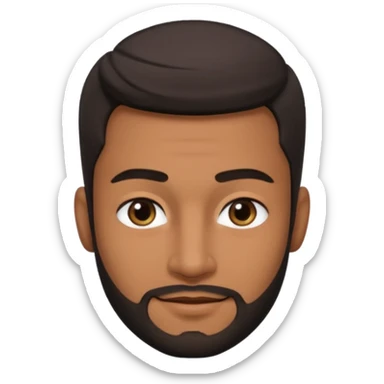 Dark olive skin man, center rised eyebrows, very light smile so that lips are very close to liner and horizontal, some how liner and small eyes sticker