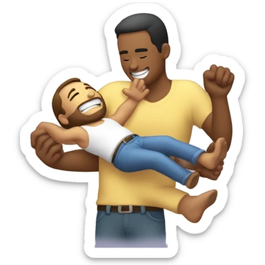 Guy tickling another guy’s abdomen. sticker