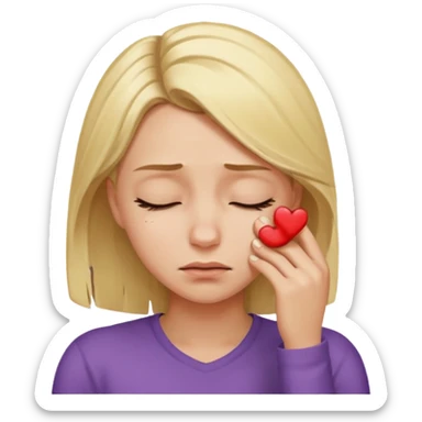 Stressed blonde girl rubbing forehead sticker