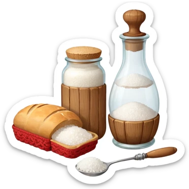 a one victorian bottle of salt and a loaf of bread - crochet needles and a ball of wool sticker