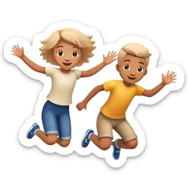 two children jumping together, happy and playful, motion blur sticker