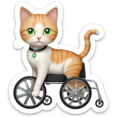 full body small short hair ginger and white cat with green eyes walking in a wheelchair for cats sticker